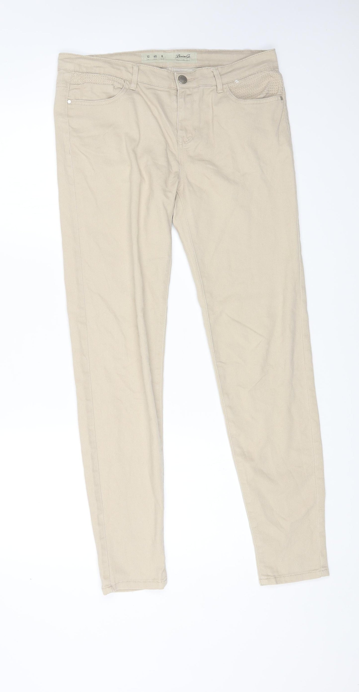 Denim & Co. Womens Beige Cotton Skinny Jeans Size 12 L28 in Regular Zip