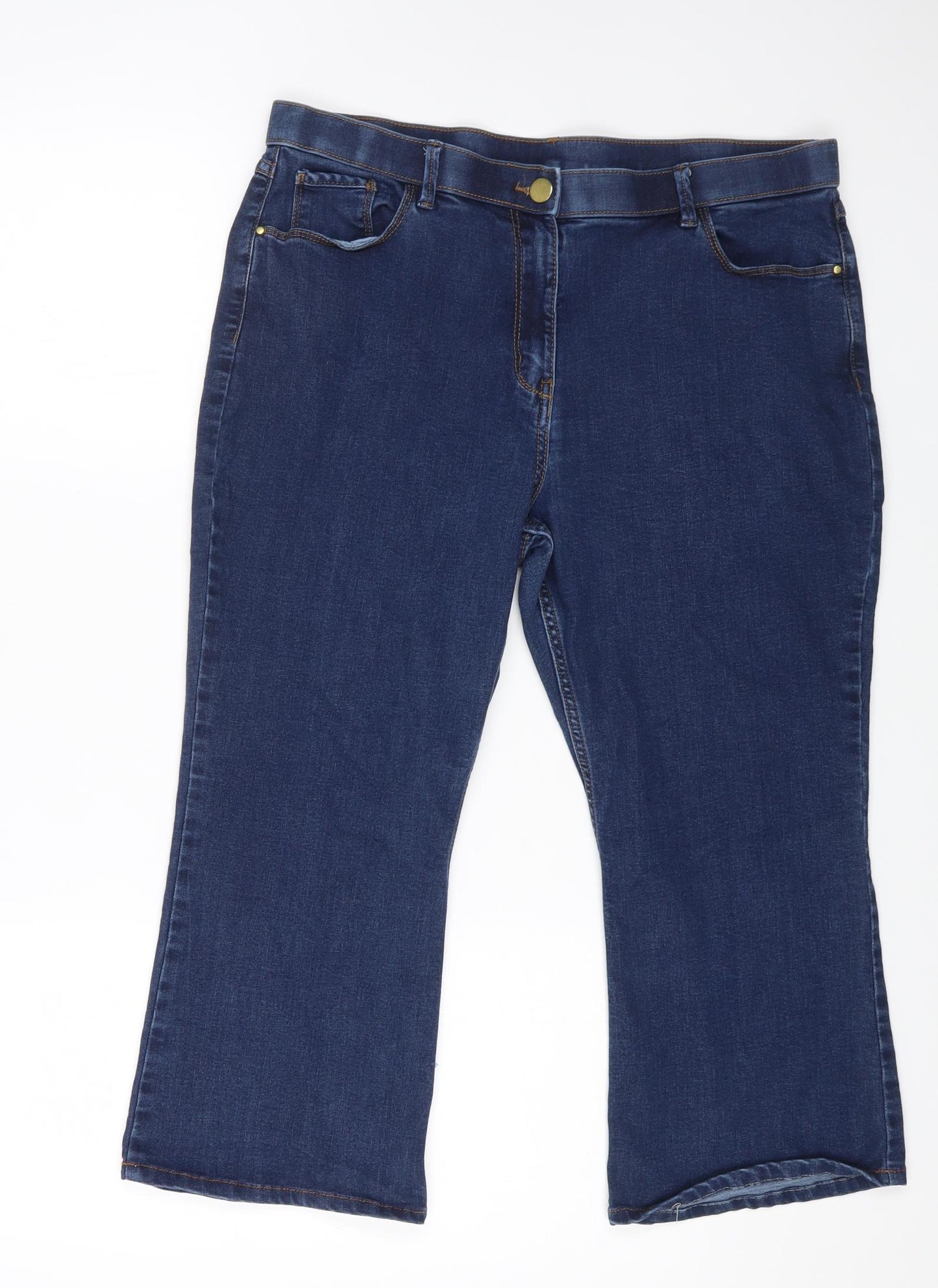 Marks and Spencer Womens Blue Cotton Capri Jeans Size 16 Regular Zip
