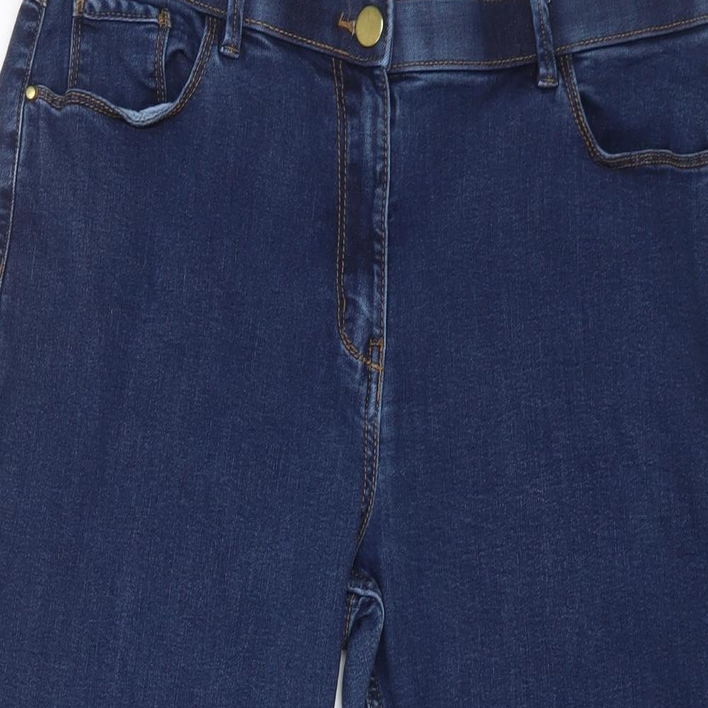 Marks and Spencer Womens Blue Cotton Capri Jeans Size 16 Regular Zip