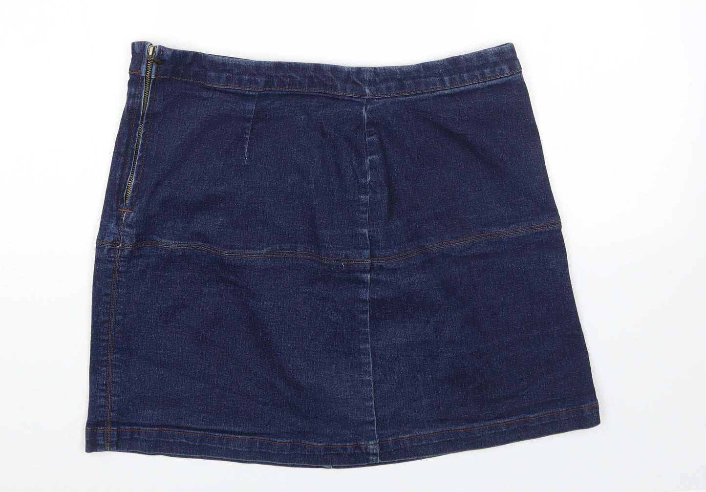 Matalan Womens Blue Cotton Mini Skirt Size 14 Zip