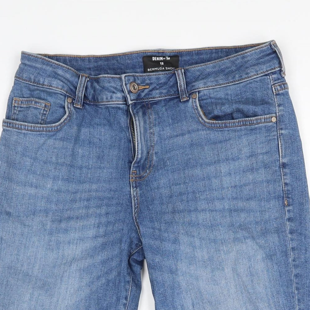 TU Womens Blue Cotton Biker Shorts Size 12 Regular Zip