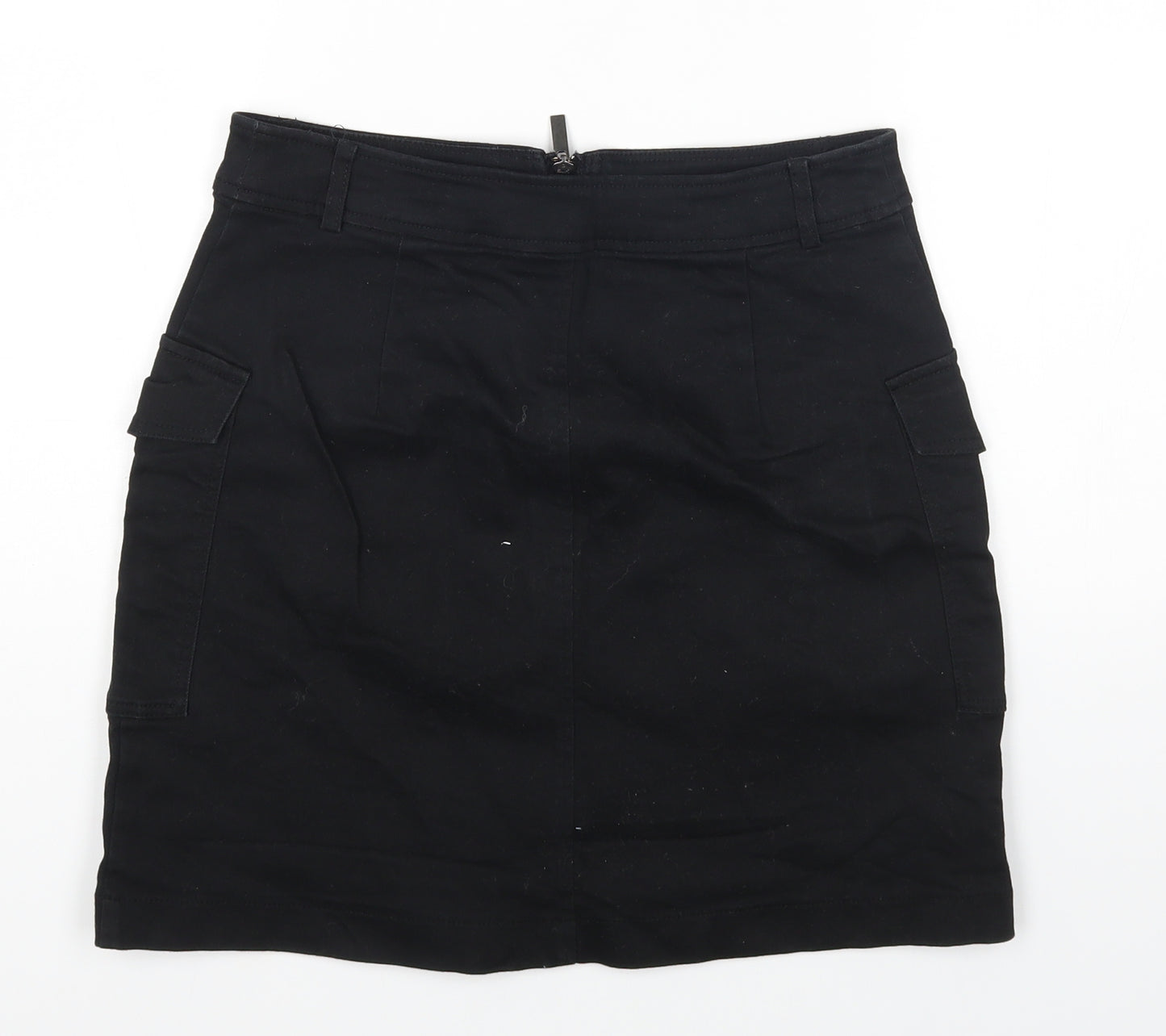 Oasis Womens Black Cotton Mini Skirt Size 10 Zip