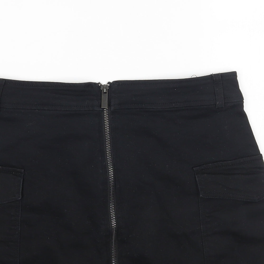 Oasis Womens Black Cotton Mini Skirt Size 10 Zip