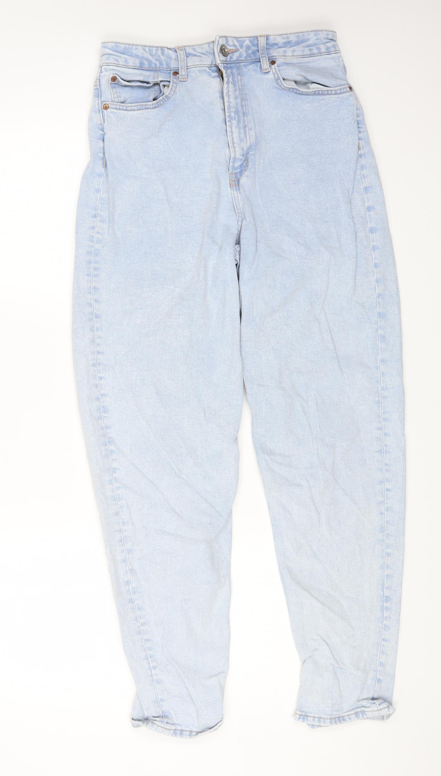 H&M Womens Blue Cotton Tapered Jeans Size 12 L27 in Regular Zip