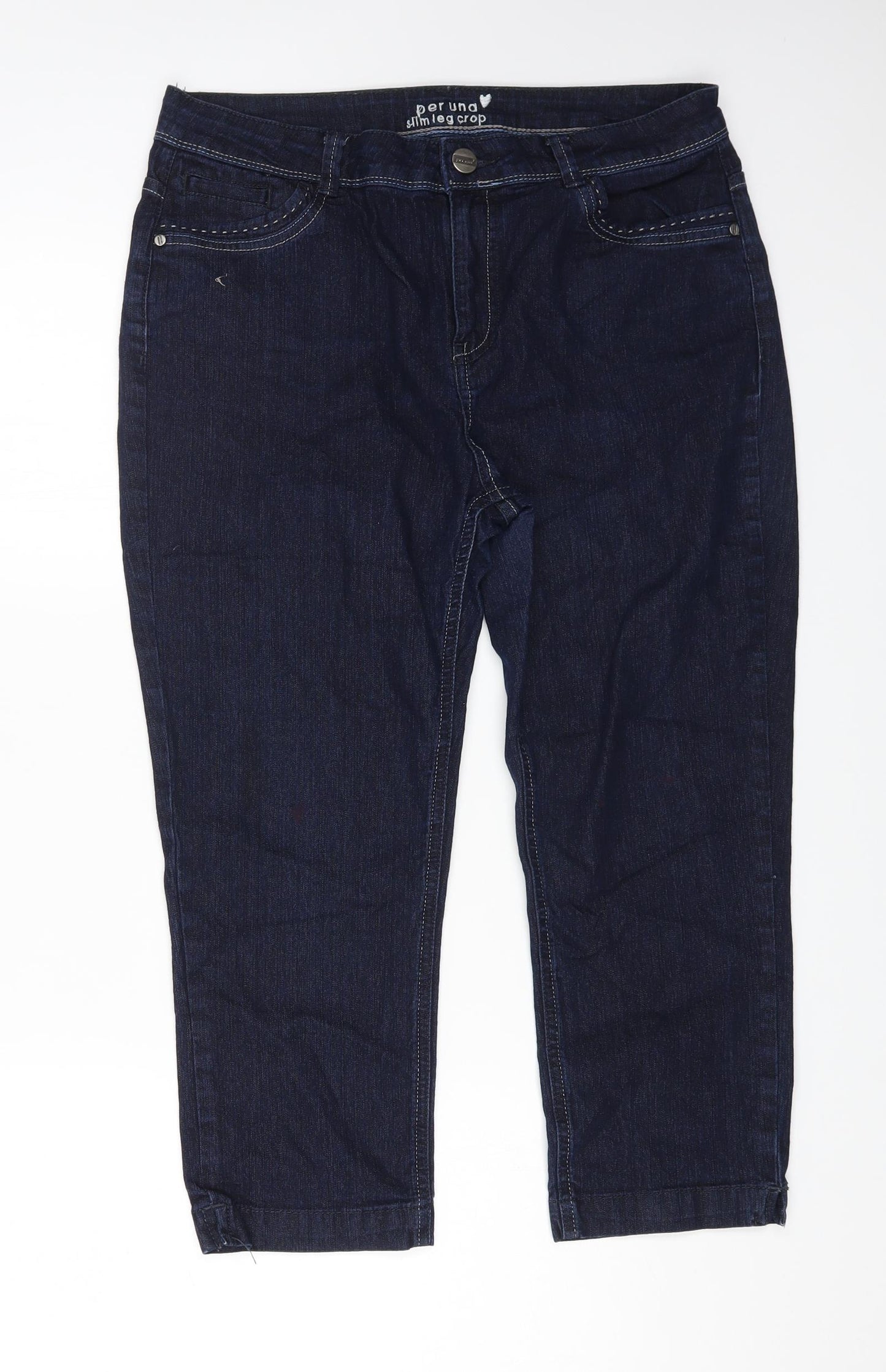 Marks and Spencer Womens Blue Cotton Cropped Jeans Size 14 L20 in Regular Zip