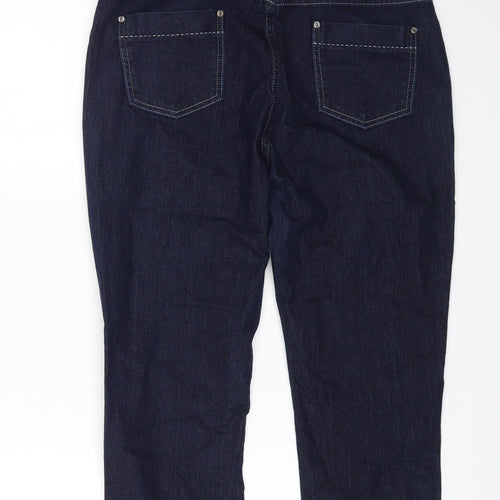 Marks and Spencer Womens Blue Cotton Cropped Jeans Size 14 L20 in Regular Zip