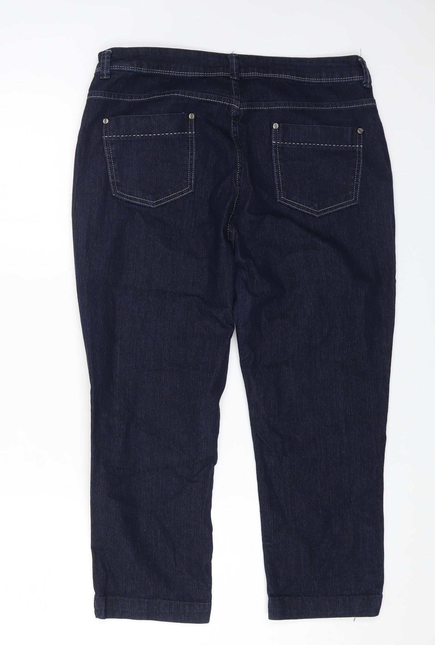 Marks and Spencer Womens Blue Cotton Cropped Jeans Size 14 L20 in Regular Zip