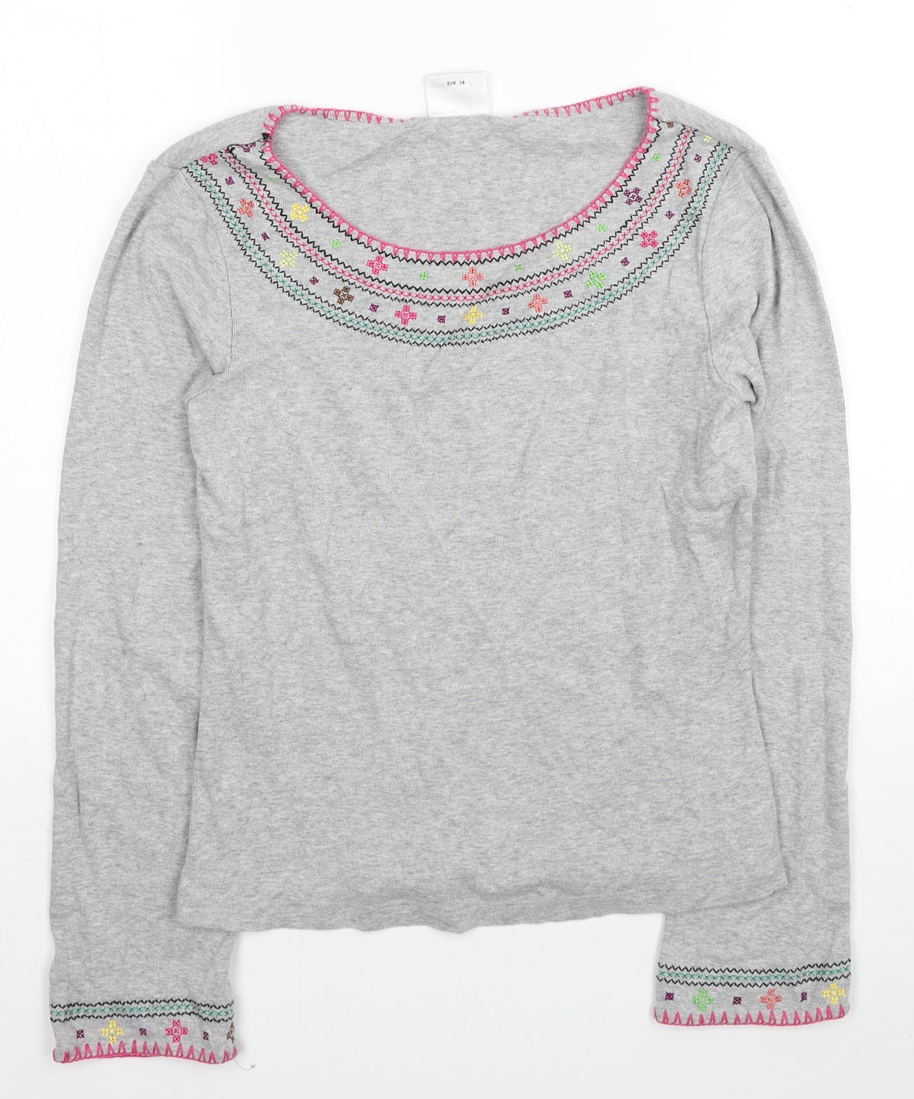 NEXT Womens Grey Geometric Cotton Basic T-Shirt Size 10 Boat Neck