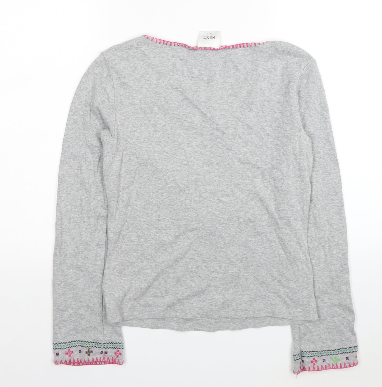 NEXT Womens Grey Geometric Cotton Basic T-Shirt Size 10 Boat Neck