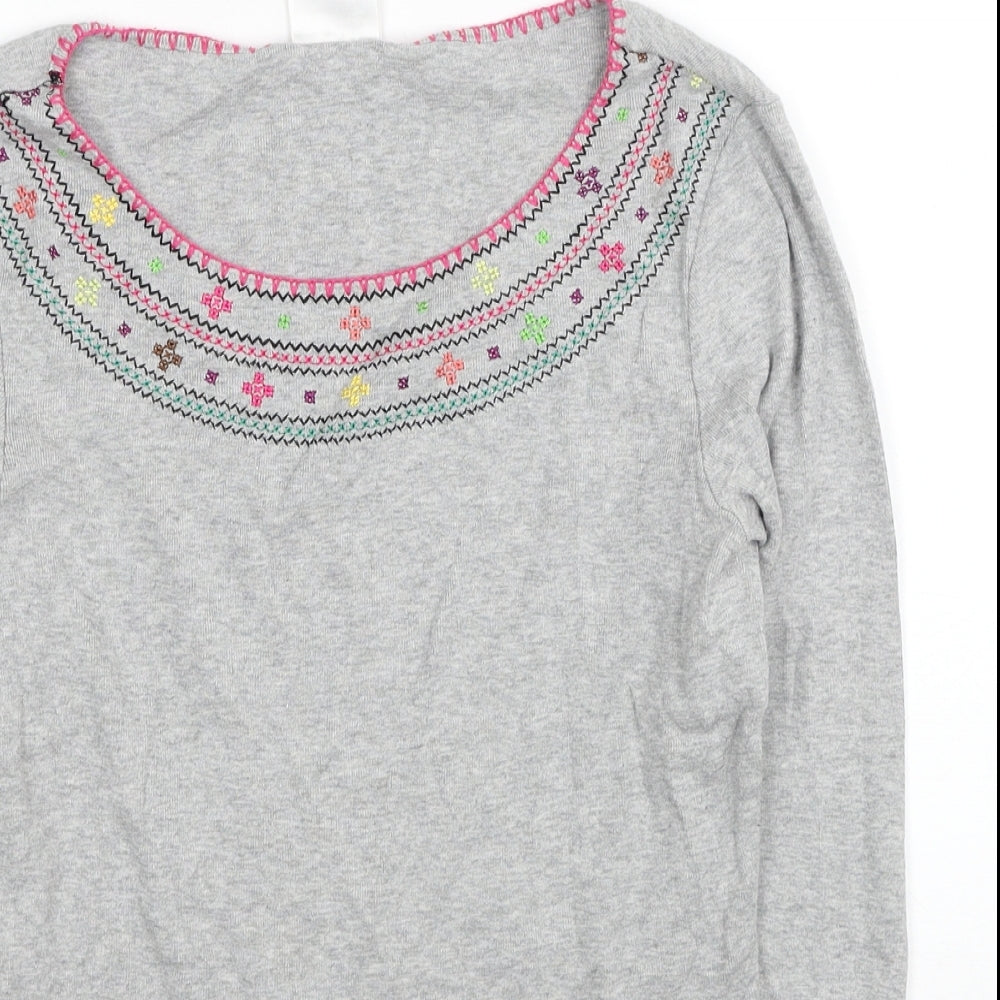 NEXT Womens Grey Geometric Cotton Basic T-Shirt Size 10 Boat Neck