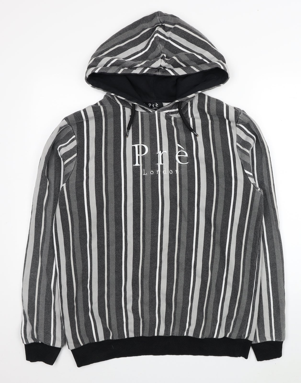 Pre London Mens Grey Striped Cotton Pullover Hoodie Size M
