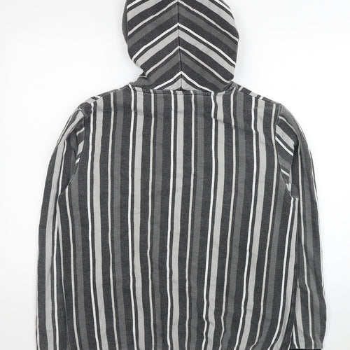 Pre London Mens Grey Striped Cotton Pullover Hoodie Size M