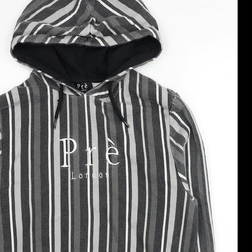 Pre London Mens Grey Striped Cotton Pullover Hoodie Size M