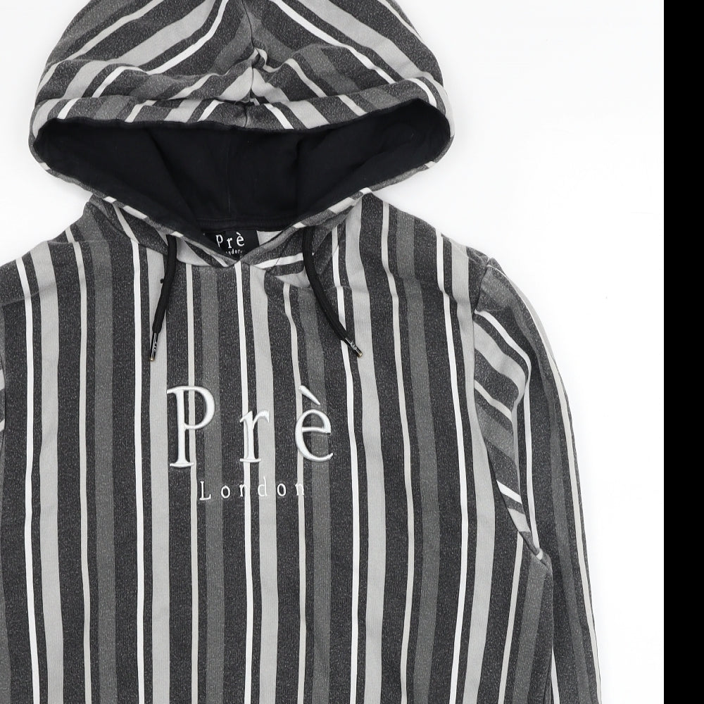 Pre London Mens Grey Striped Cotton Pullover Hoodie Size M
