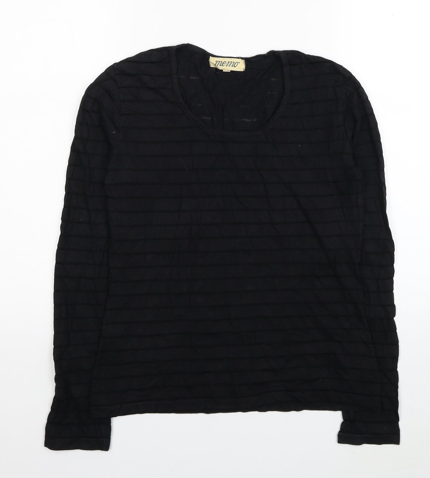 Memo Womens Black Striped Cotton Basic Blouse Size S Scoop Neck - Mesh Striped