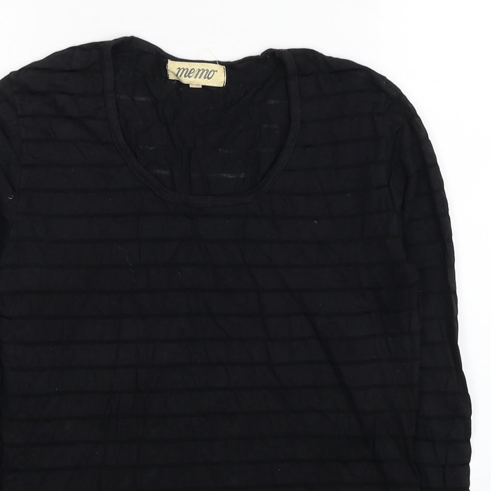 Memo Womens Black Striped Cotton Basic Blouse Size S Scoop Neck - Mesh Striped
