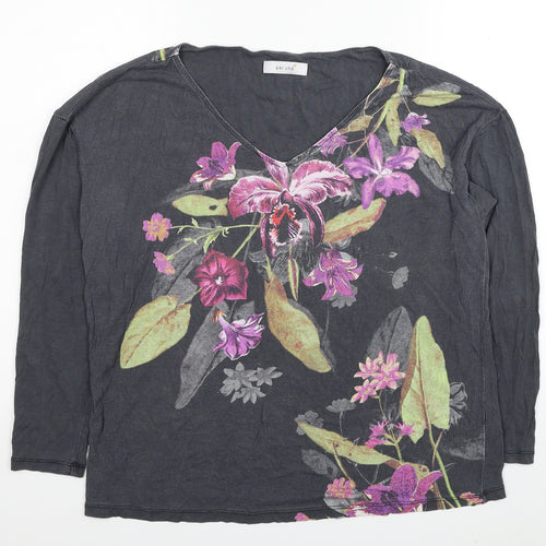 Per Una Womens Grey Floral Lyocell Basic T-Shirt Size 12 V-Neck