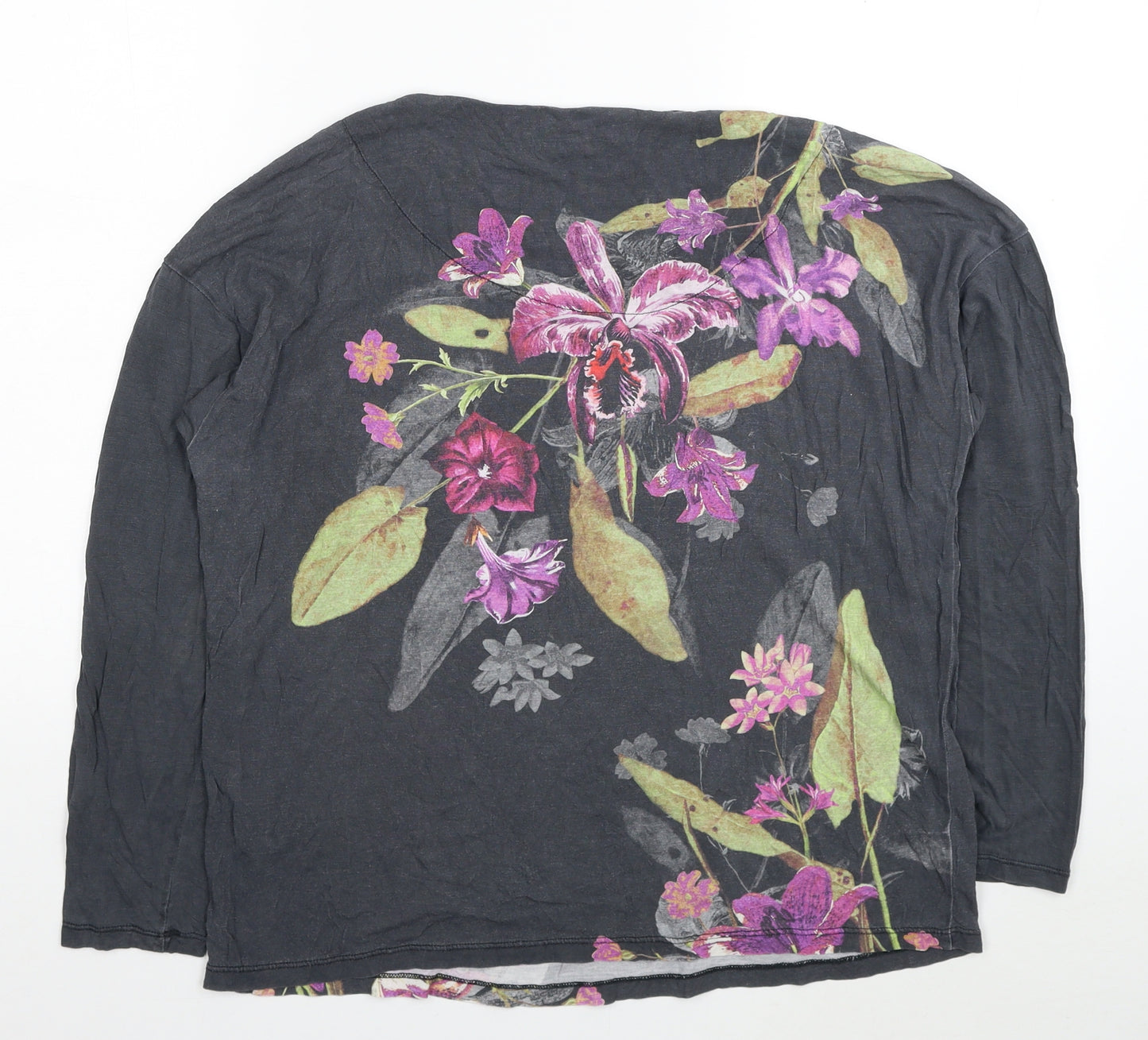 Per Una Womens Grey Floral Lyocell Basic T-Shirt Size 12 V-Neck