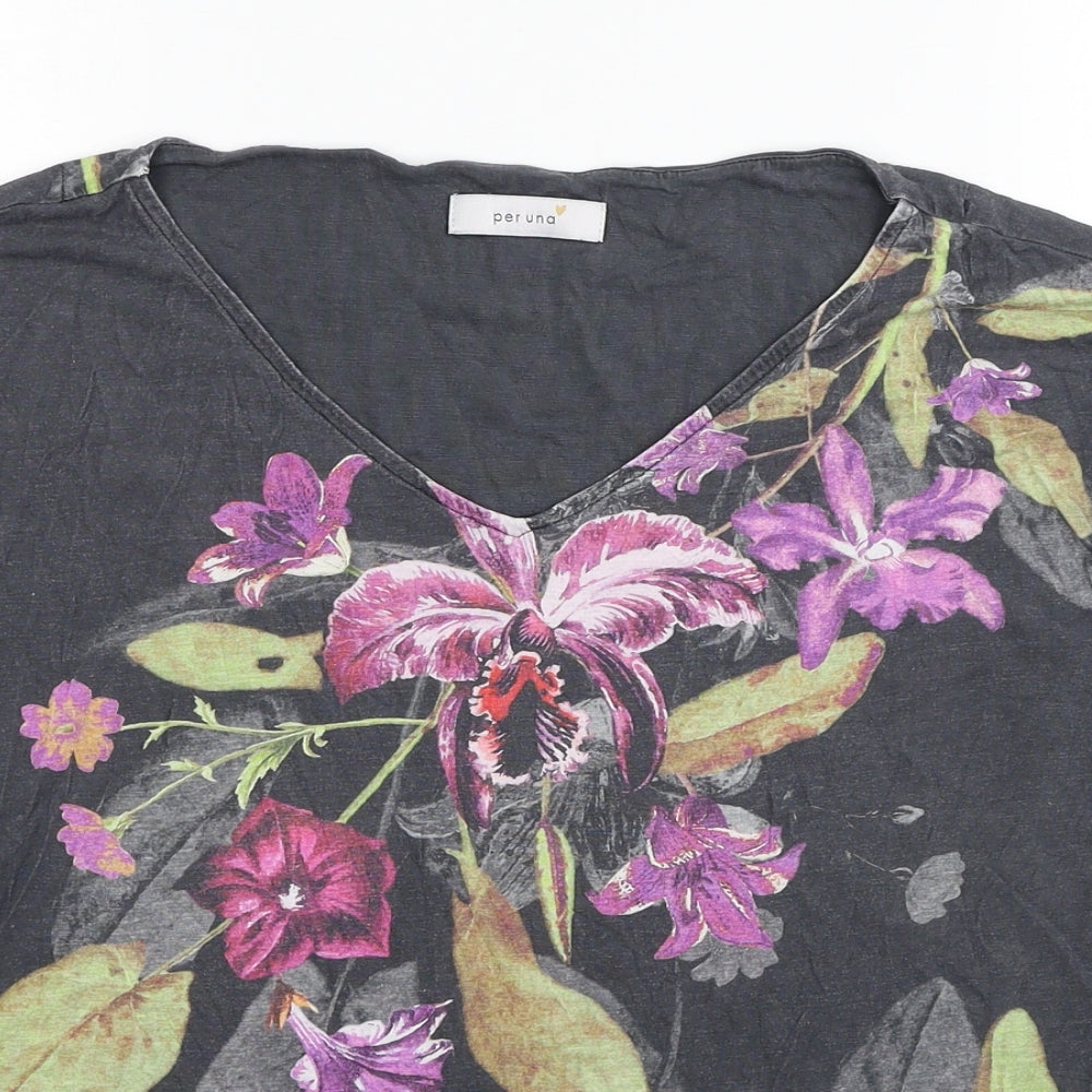 Per Una Womens Grey Floral Lyocell Basic T-Shirt Size 12 V-Neck