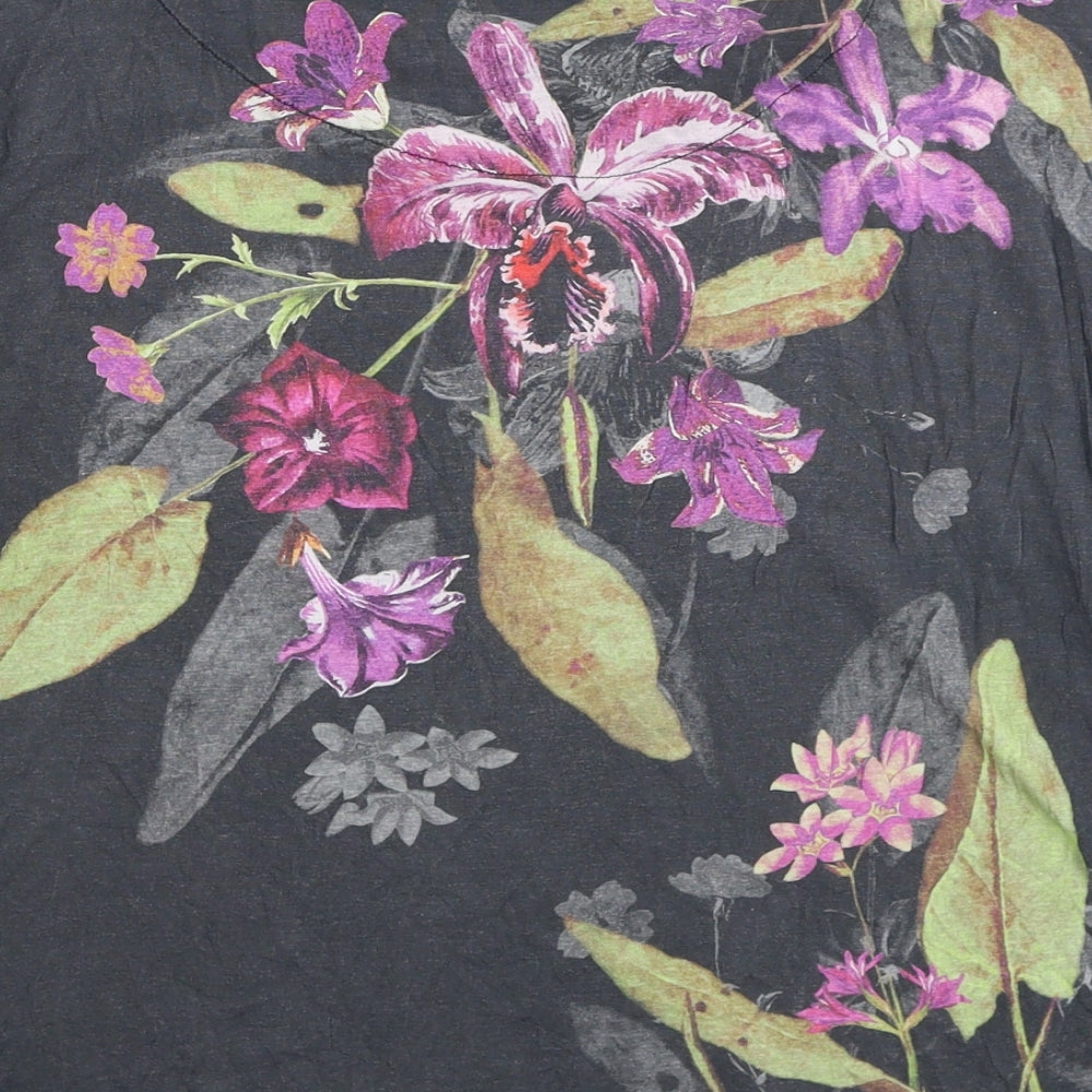 Per Una Womens Grey Floral Lyocell Basic T-Shirt Size 12 V-Neck