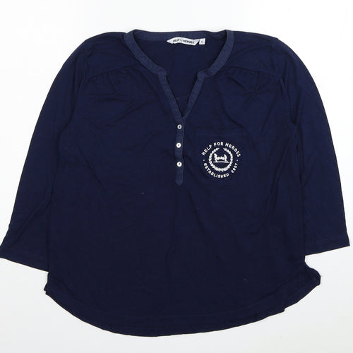 Help For Heroes Womens Blue Viscose Basic T-Shirt Size 10 V-Neck