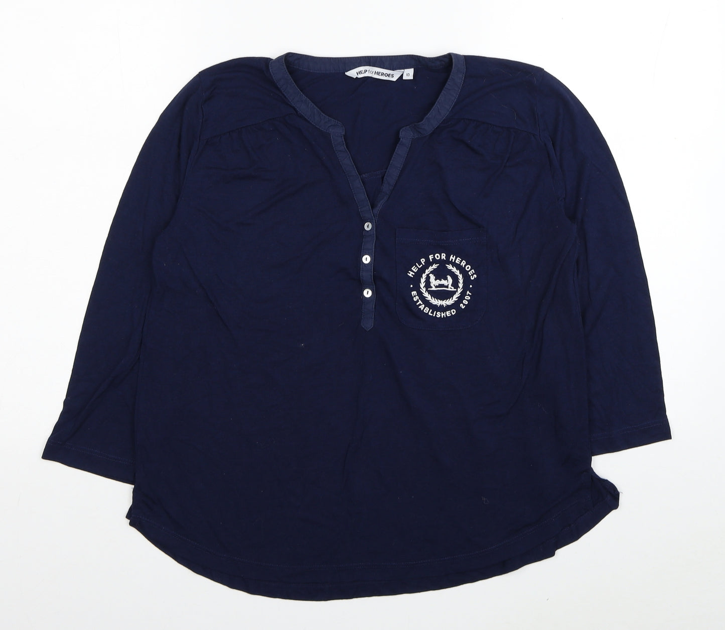 Help For Heroes Womens Blue Viscose Basic T-Shirt Size 10 V-Neck