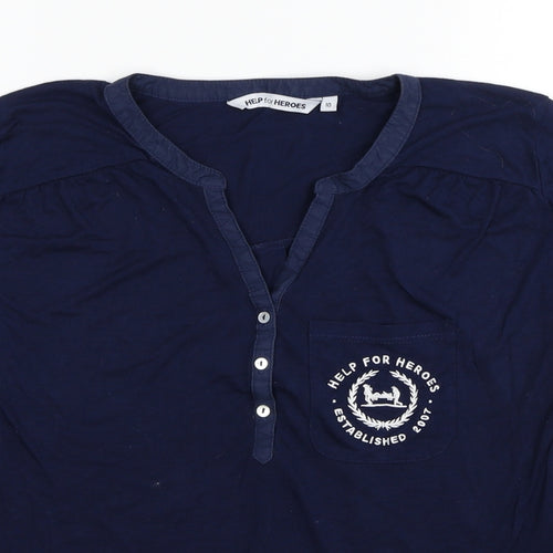 Help For Heroes Womens Blue Viscose Basic T-Shirt Size 10 V-Neck