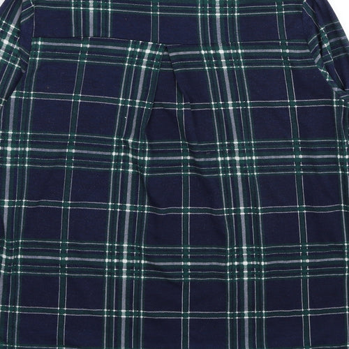 Odosalli Womens Blue Plaid Cotton Tunic Blouse Size M Collared