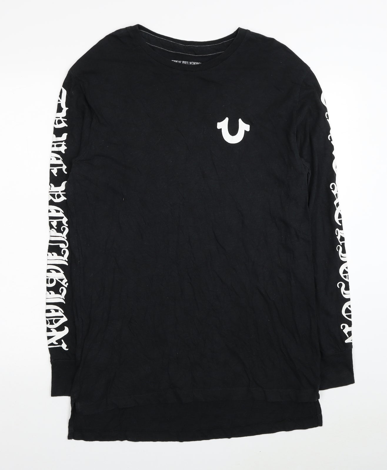True Religion Mens Black Cotton T-Shirt Size S Round Neck