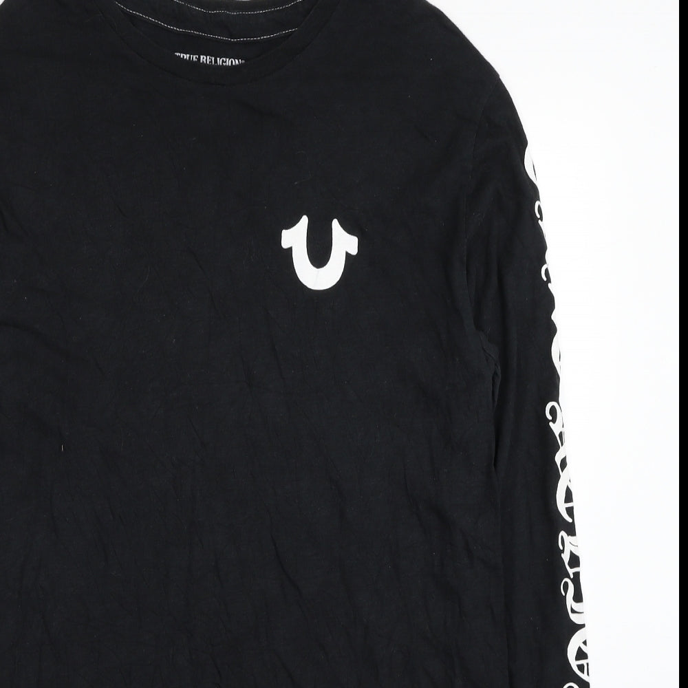 True Religion Mens Black Cotton T-Shirt Size S Round Neck