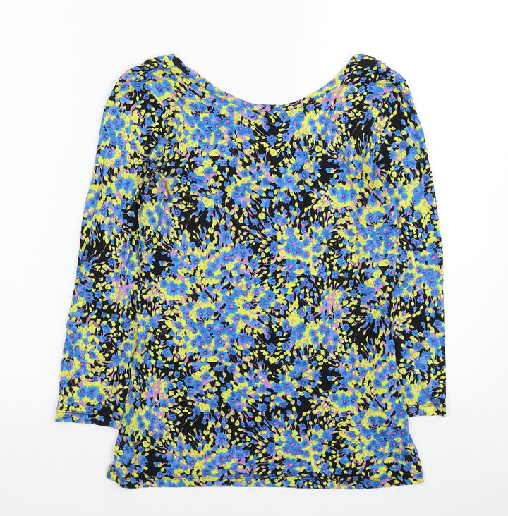 Warehouse Womens Multicoloured Floral Cotton Jersey Blouse Size 8 Boat Neck