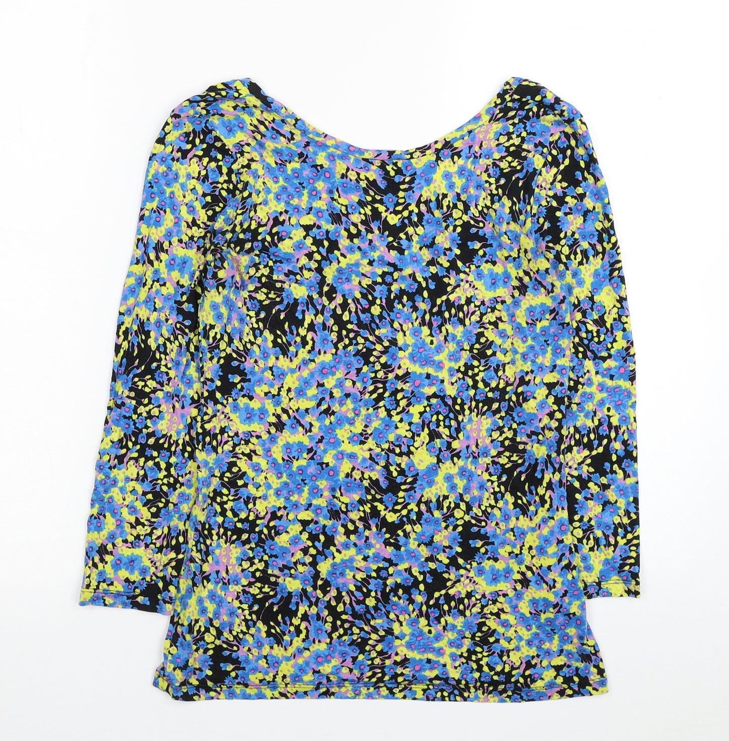 Warehouse Womens Multicoloured Floral Cotton Jersey Blouse Size 8 Boat Neck