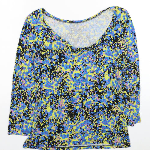 Warehouse Womens Multicoloured Floral Cotton Jersey Blouse Size 8 Boat Neck