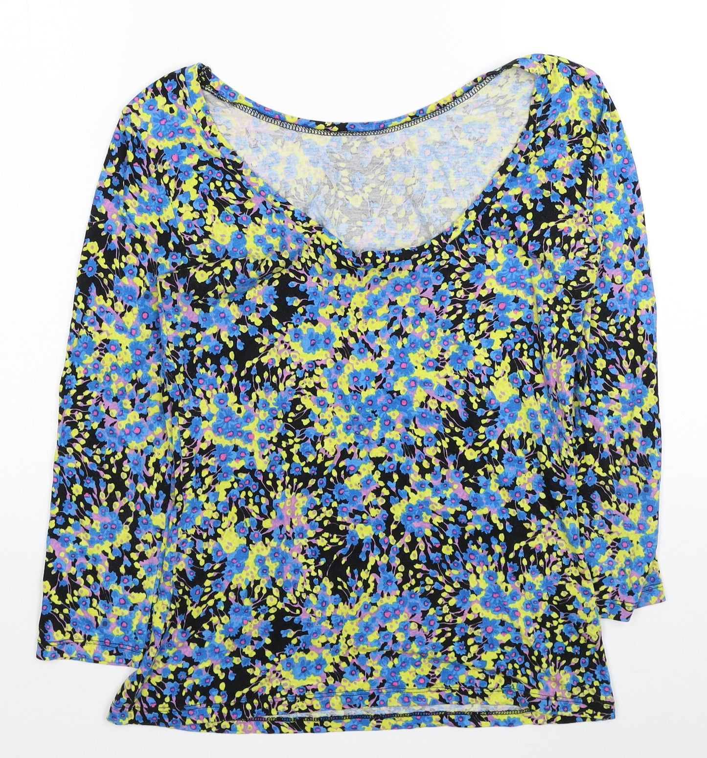 Warehouse Womens Multicoloured Floral Cotton Jersey Blouse Size 8 Boat Neck