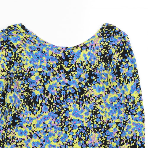 Warehouse Womens Multicoloured Floral Cotton Jersey Blouse Size 8 Boat Neck