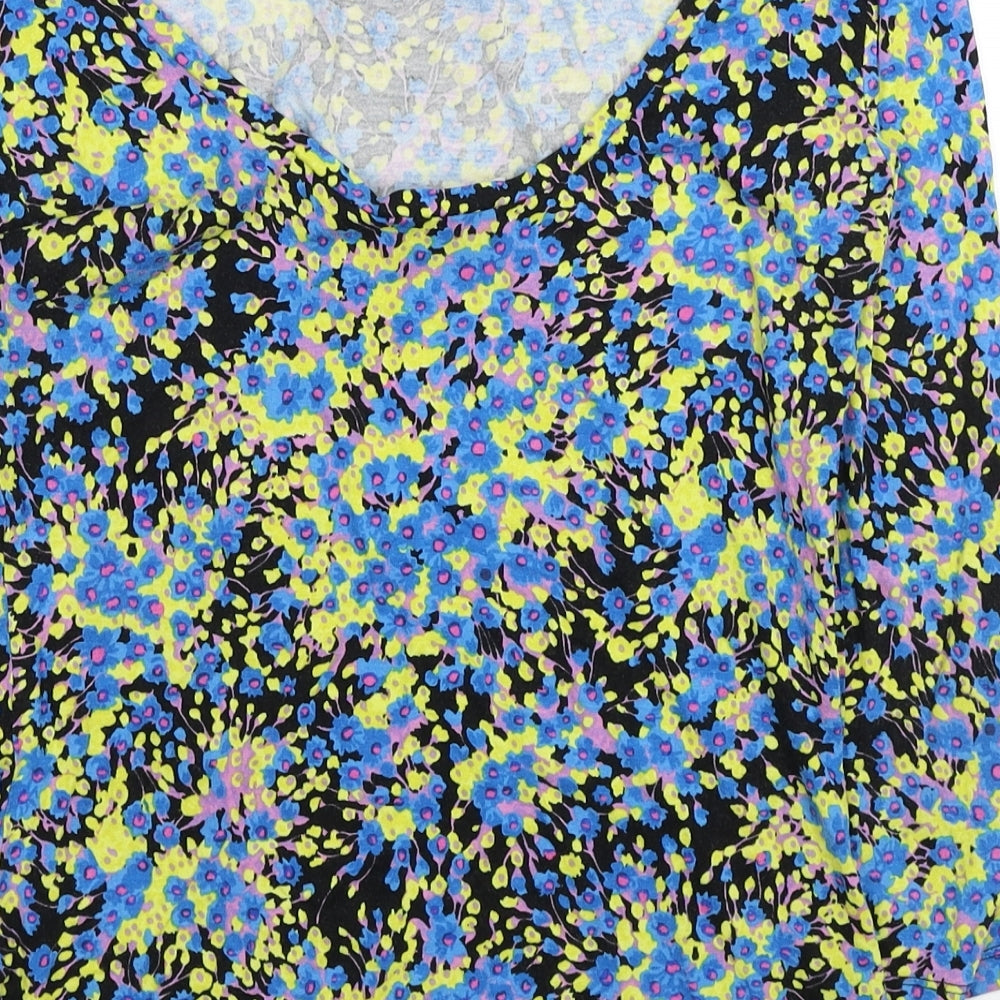 Warehouse Womens Multicoloured Floral Cotton Jersey Blouse Size 8 Boat Neck