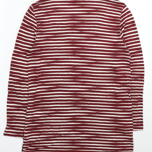 Marks and Spencer Womens Red Striped Viscose Tunic T-Shirt Size 8 Round Neck