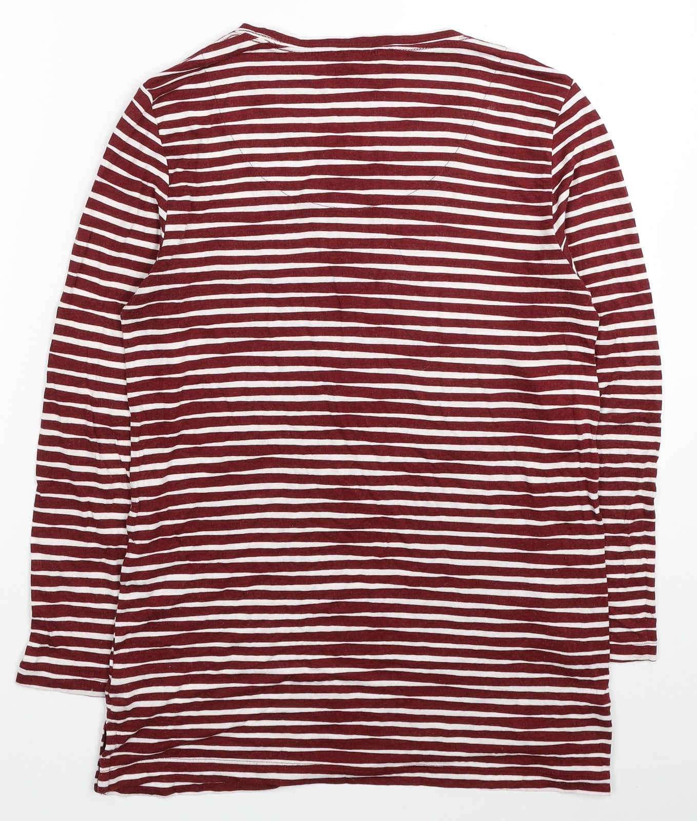 Marks and Spencer Womens Red Striped Viscose Tunic T-Shirt Size 8 Round Neck