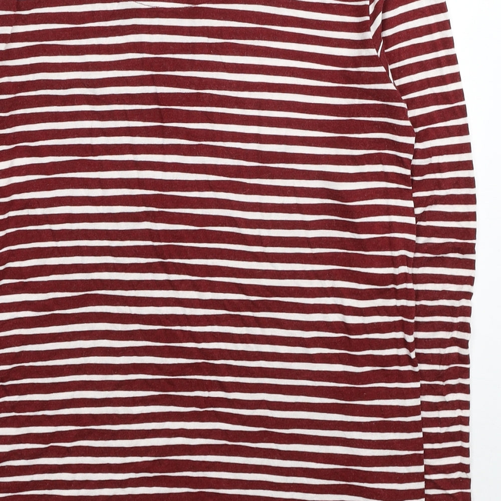 Marks and Spencer Womens Red Striped Viscose Tunic T-Shirt Size 8 Round Neck