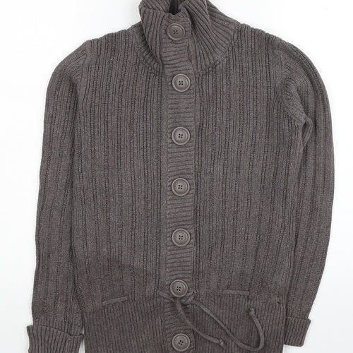 H&M Womens Brown High Neck Cotton Cardigan Jumper Size M