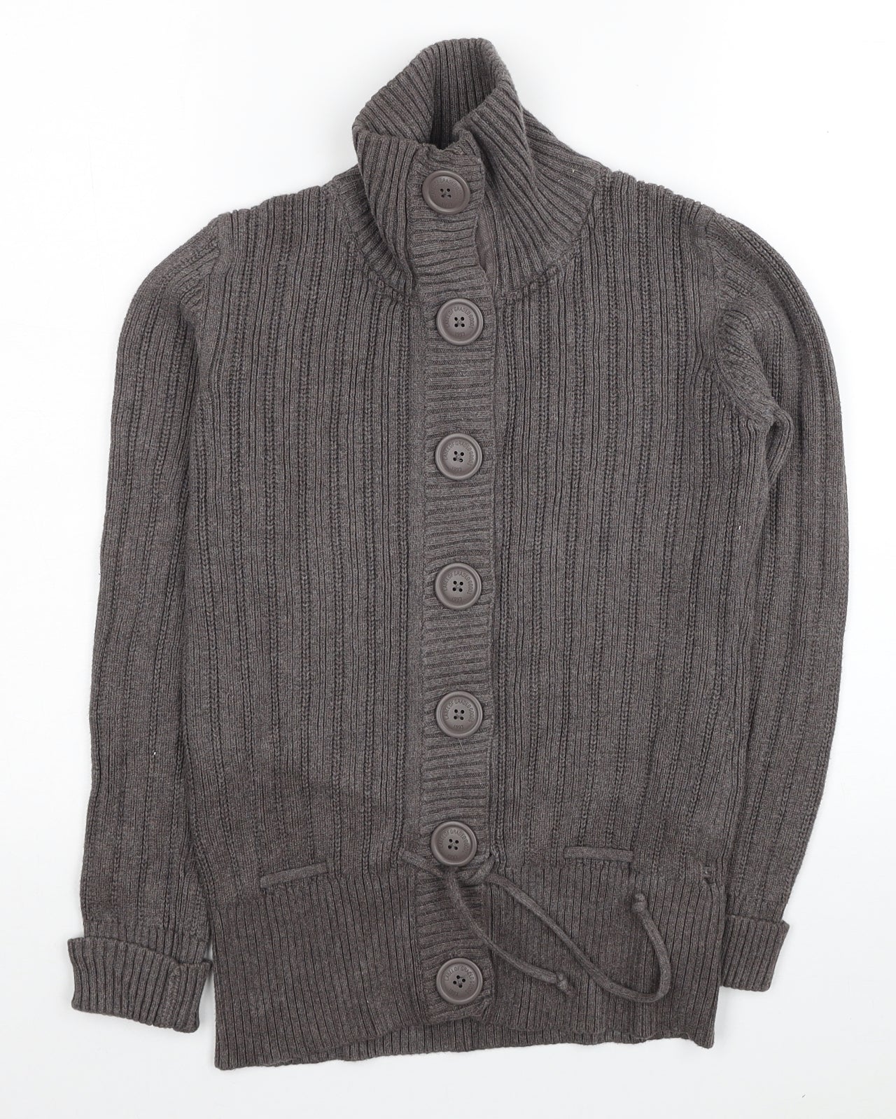 H&M Womens Brown High Neck Cotton Cardigan Jumper Size M