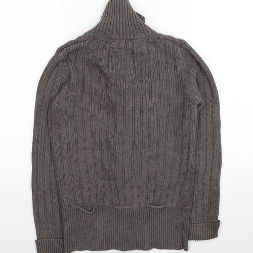 H&M Womens Brown High Neck Cotton Cardigan Jumper Size M