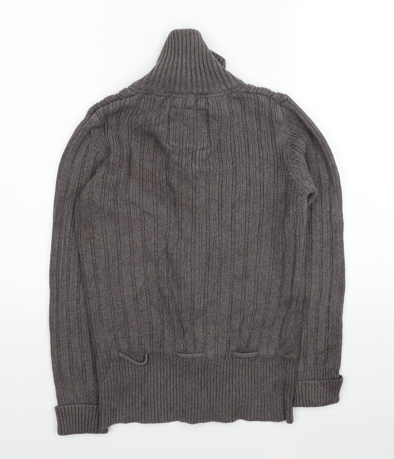 H&M Womens Brown High Neck Cotton Cardigan Jumper Size M