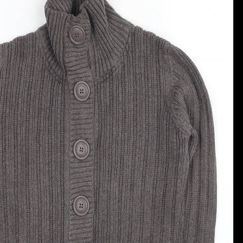H&M Womens Brown High Neck Cotton Cardigan Jumper Size M