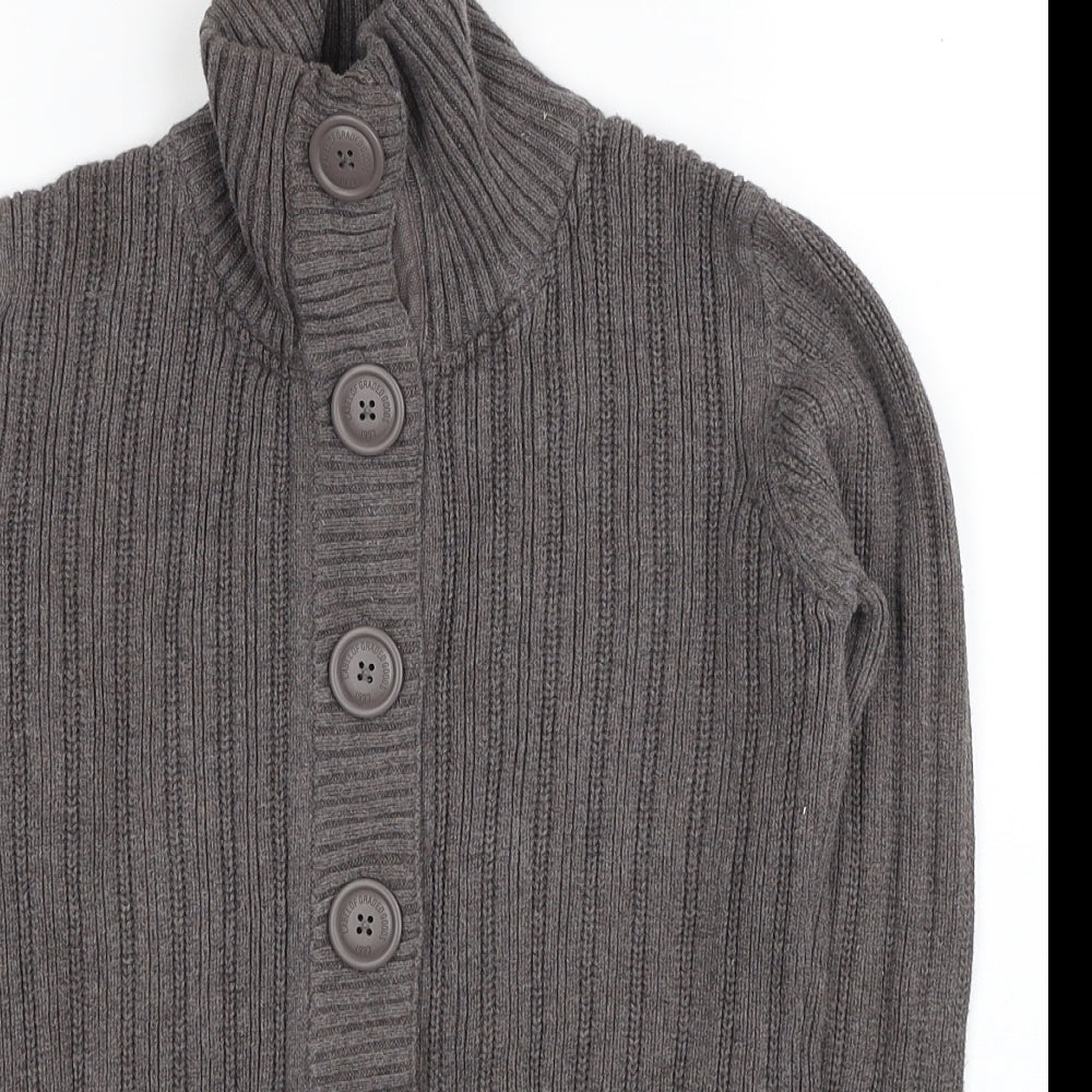 H&M Womens Brown High Neck Cotton Cardigan Jumper Size M