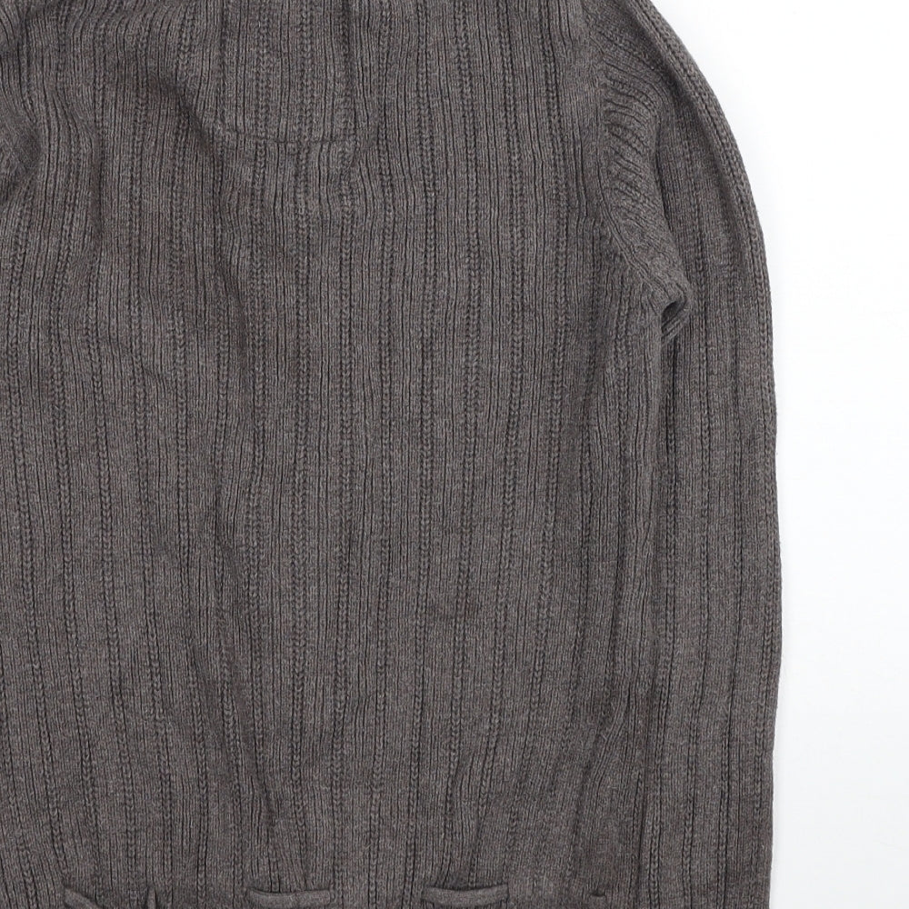 H&M Womens Brown High Neck Cotton Cardigan Jumper Size M