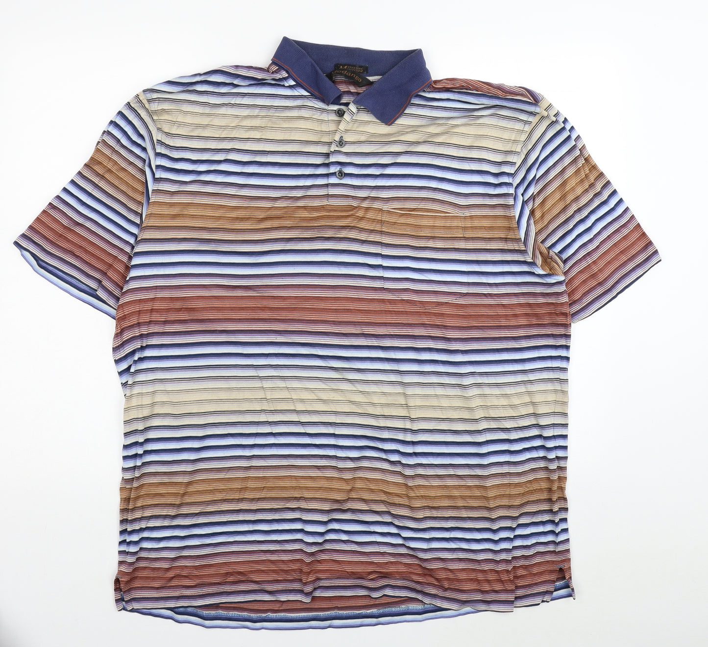 Modango Mens Multicoloured Striped Cotton T-Shirt Size XL Collared