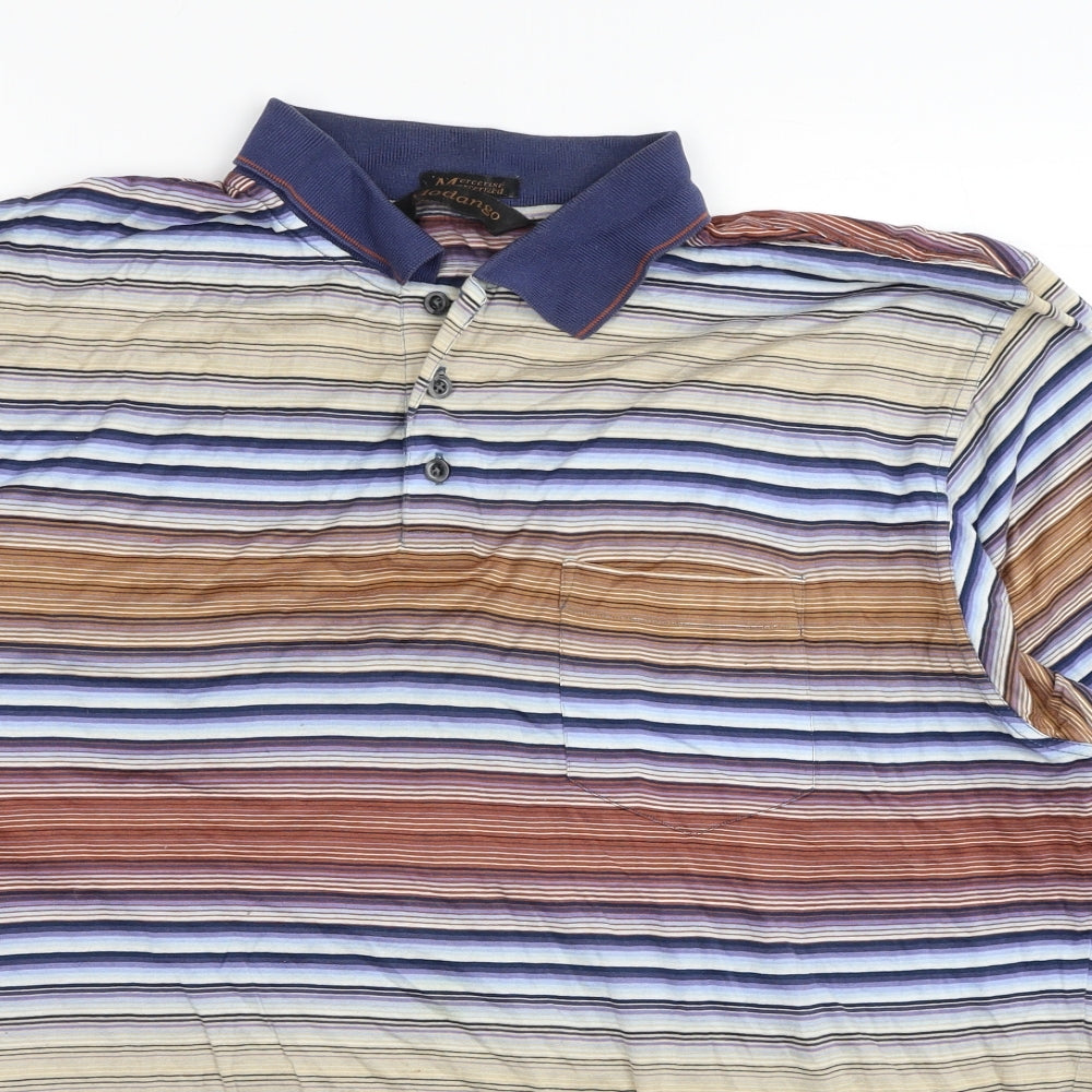 Modango Mens Multicoloured Striped Cotton T-Shirt Size XL Collared