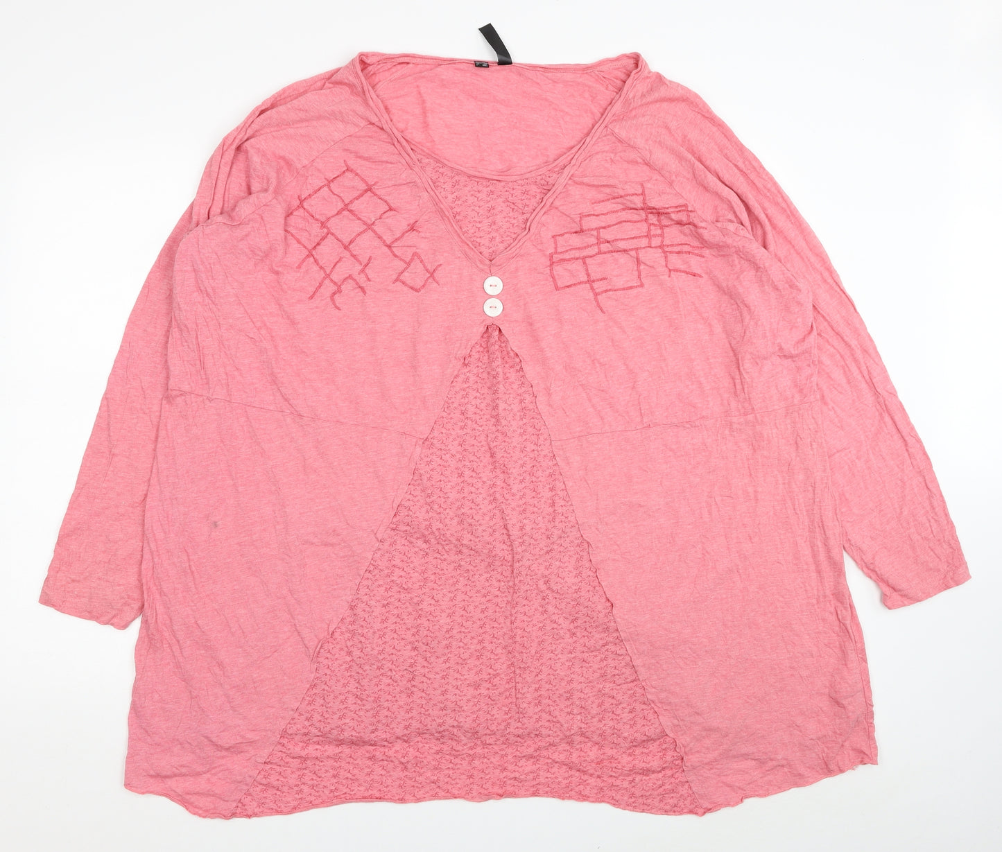 Rainbow Womens Pink Floral Polyester Basic T-Shirt Size 3XL Scoop Neck