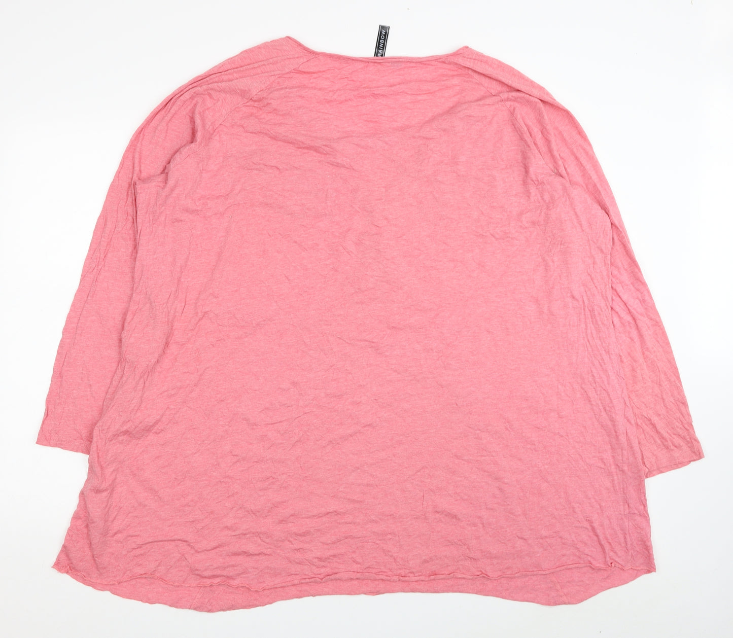 Rainbow Womens Pink Floral Polyester Basic T-Shirt Size 3XL Scoop Neck